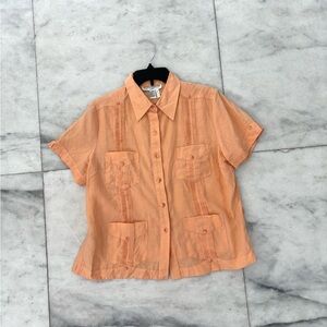Vintage Natural Collection Linen Shirt Peach Button Down Pleated Womens Medium